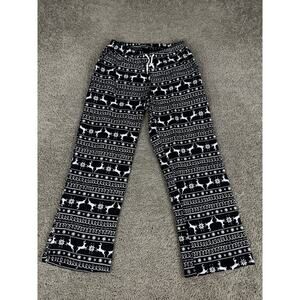 Littlest Prince Pajama Pants Boys Medium Black Christmas Reindeer Snowflake